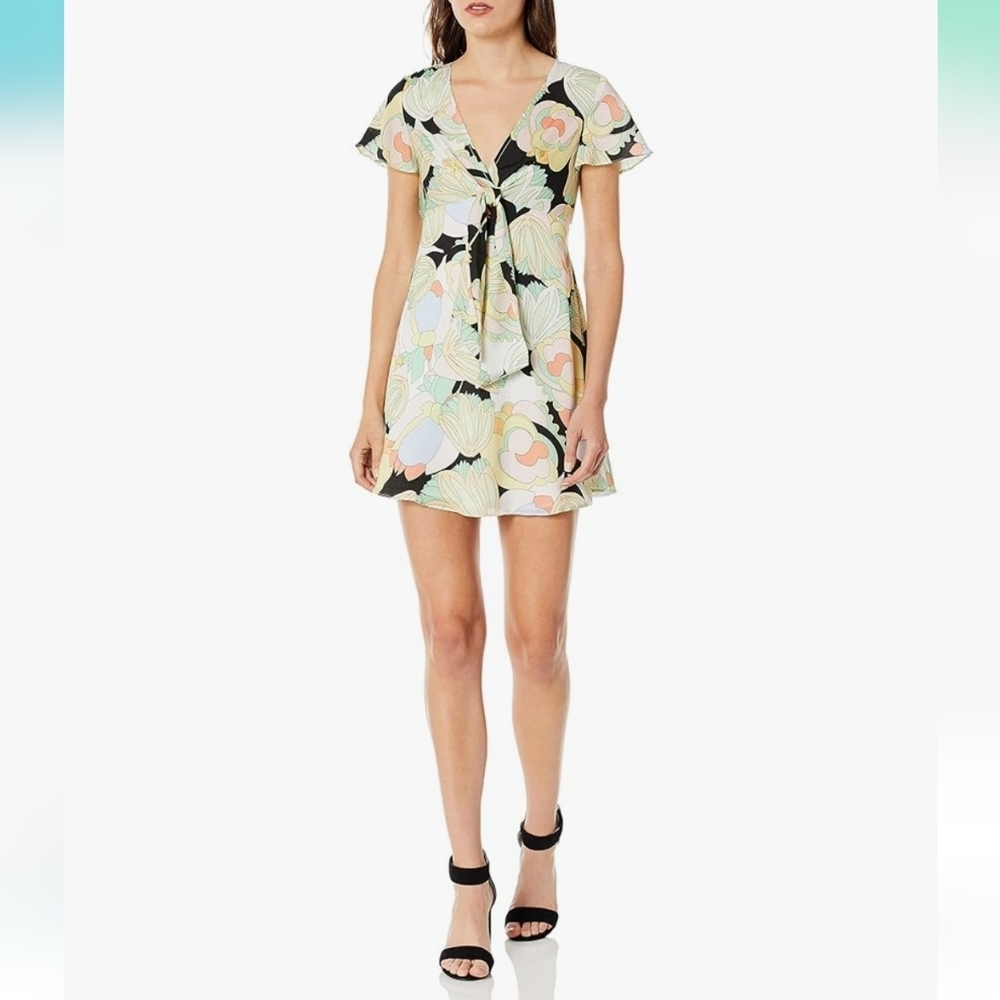 Bailey 44 Daydream Floral Print Dress Flouncy Sleeve Sz‎ 8 Pastel Tie-Front